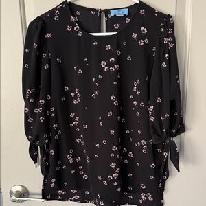 CeCe Black Blouse with Pink Floral Design